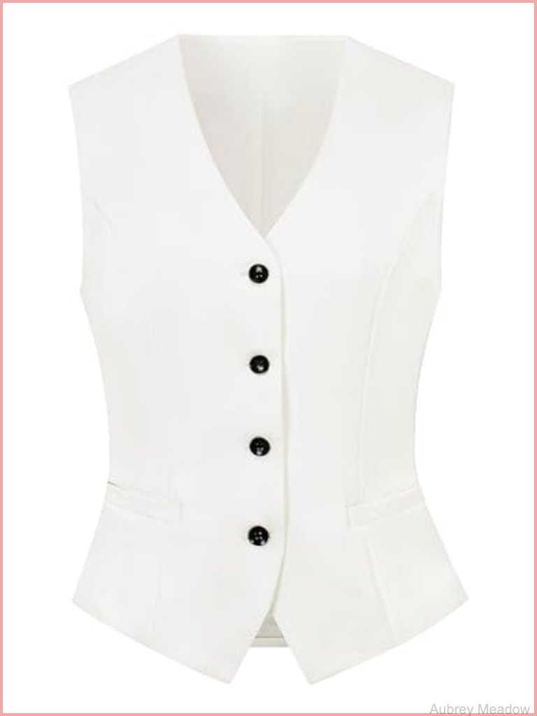 V-Neck Sleeveless Button Down Vest For Women Business Casual Waistcoat Blazer